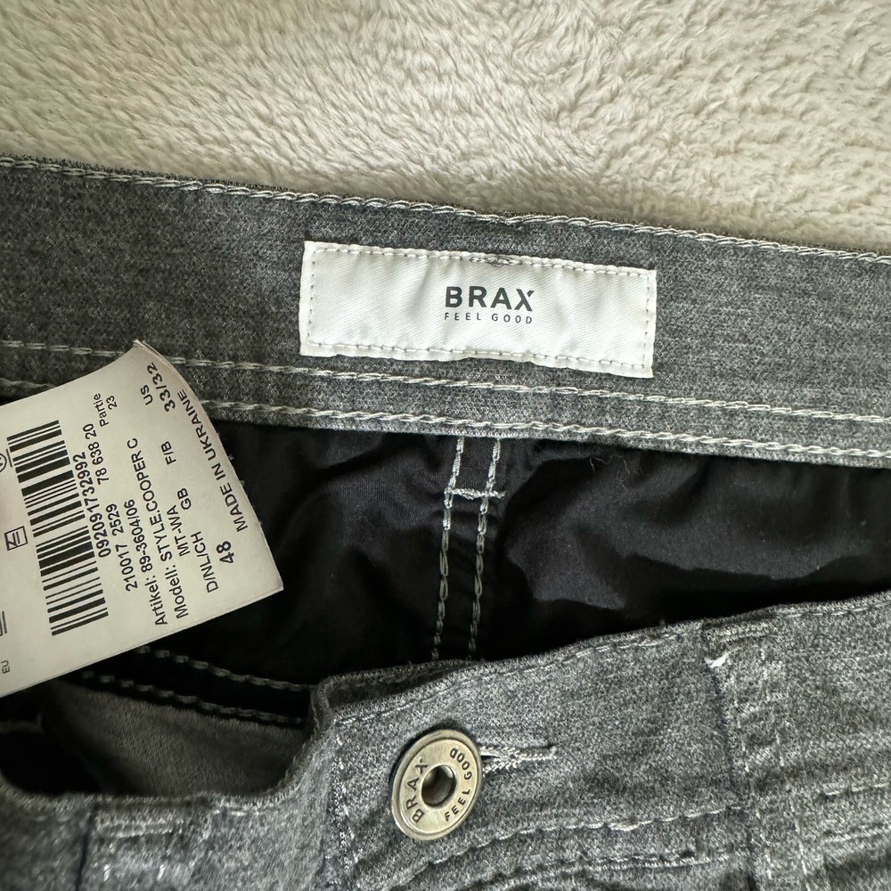 Brax Pants Mens 33x32 Gray Cooper Fancy Chino Stretch Flat Front Trousers