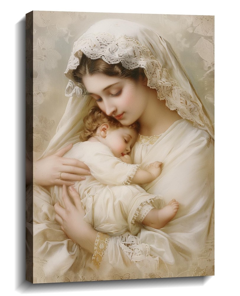 Mother Mary and Child Jesus Canvas Wall Art, Religious Christian Home Poster