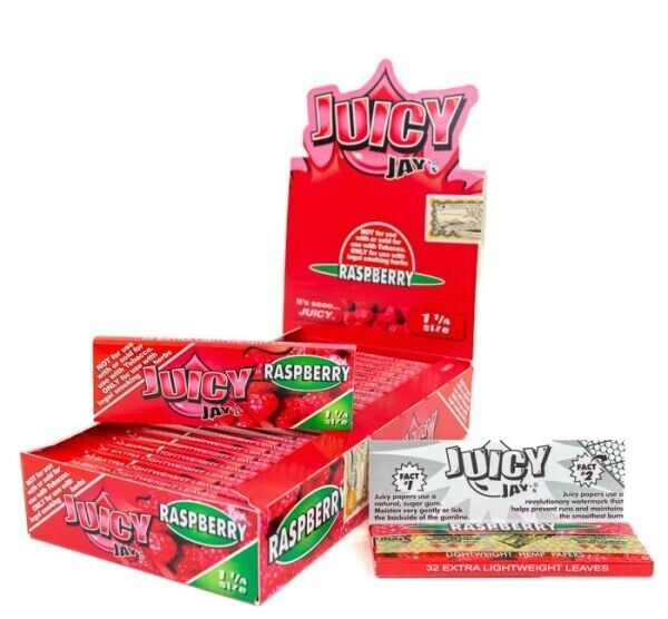 Juicy Jay’s Flavored Rolling Papers –raspberry – 1 1/4 -24pks per display