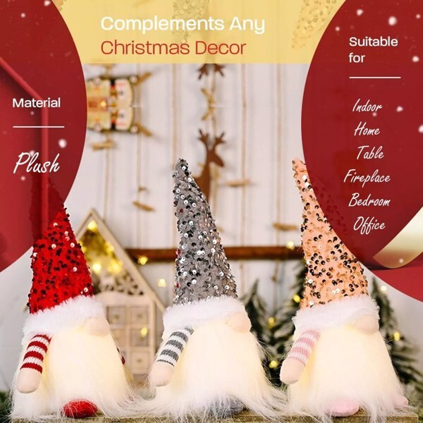 3X LED Lighted Christmas Gnome Handmade Elf Faceless Doll Decoration Xmas Gift