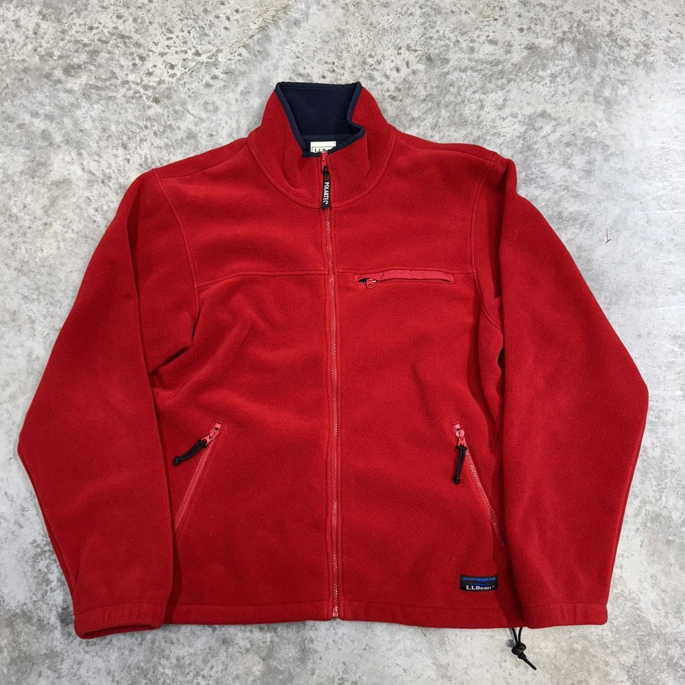 Vintage L.L. Bean Jacket Mens Large Red Fleece Polartec Windbloc Made USA Hiking