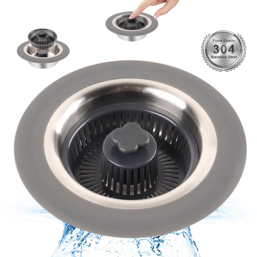 Upgraded 3in1 Kitchen Sink Drain Strainer,Sink Stopper,Stainless Steel Kitche...