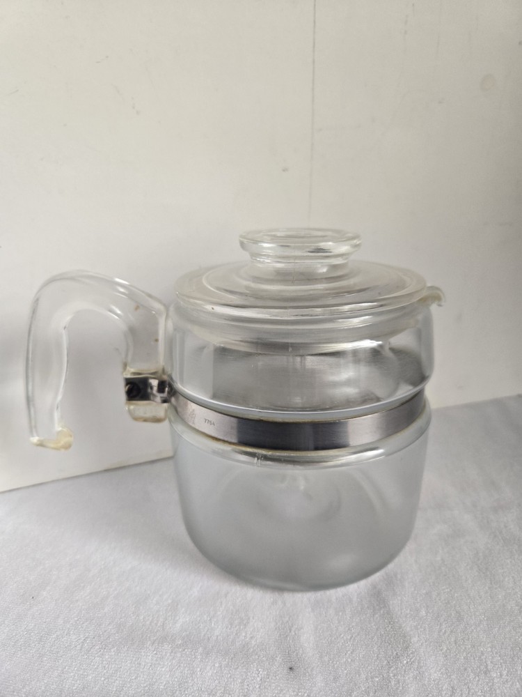 Vintage Pyrex Flameware Glass Percolator 4 Cup Coffee Pot and Basket 7754