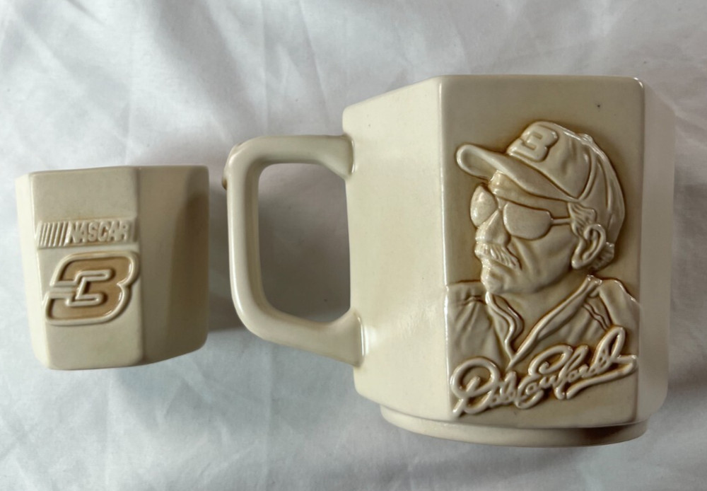 Vintage NASCAR Dale Earnhardt Coffee Mug & Shot Glass Molded 50th Anniversary