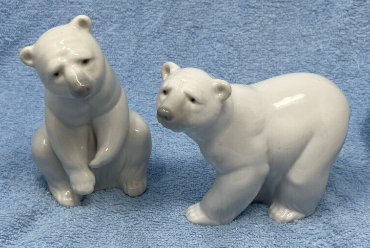 Vintage LLADRO Polar Bear Figurine Set with Walking and Sitting Bears