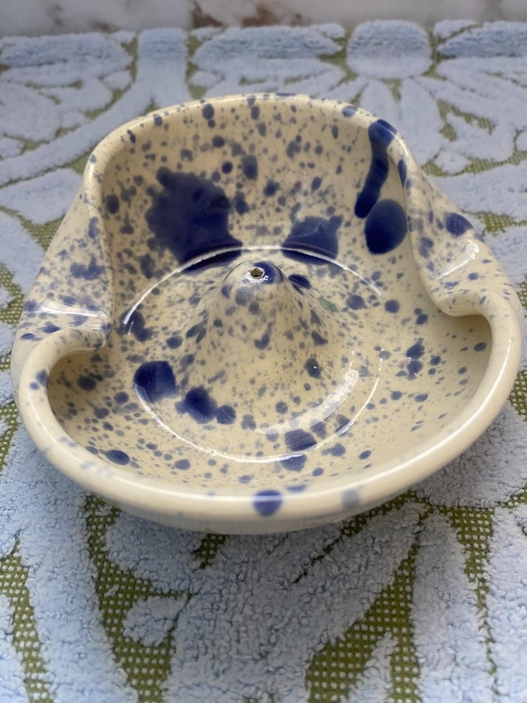 Hand Made Studio Art Pottery Ashtray Trinket Dish Folded Edges Artist Signed EUC