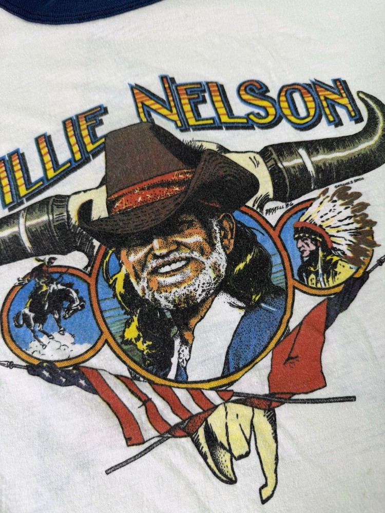 Willie Nelson 1986 Vintage Country Music White Ringer T-Shirt Size XL