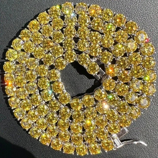 40CT Lab-Created Yellow Sapphire 14K Gold Plated 5MM Tennis Necklace for Women