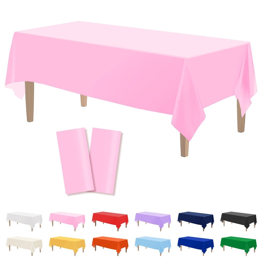 2PCS Pink Plastic Tablecloths 54 x 108 Inch, Disposable Table Cloths Rectangl...