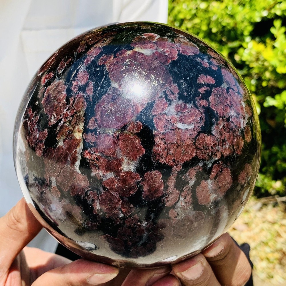 Natural 7.83LB Garnet Fireworks Quartz Crystal Sphere Healing Ball
