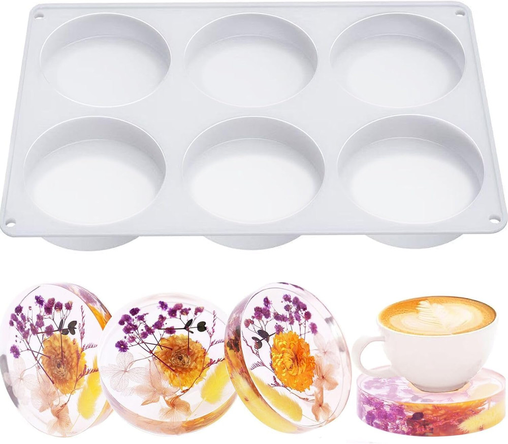 Resin Coaster Molds, 6-Cavity Silicone Coaster Molds for Epoxy Resin, Large DIY