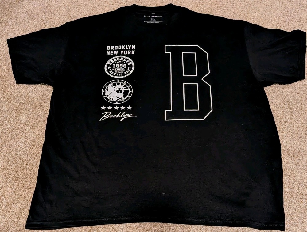 Fashion Nova Men Brooklyn NYC Graphic T Shirt Mens 2XL Black New York Logo Tee