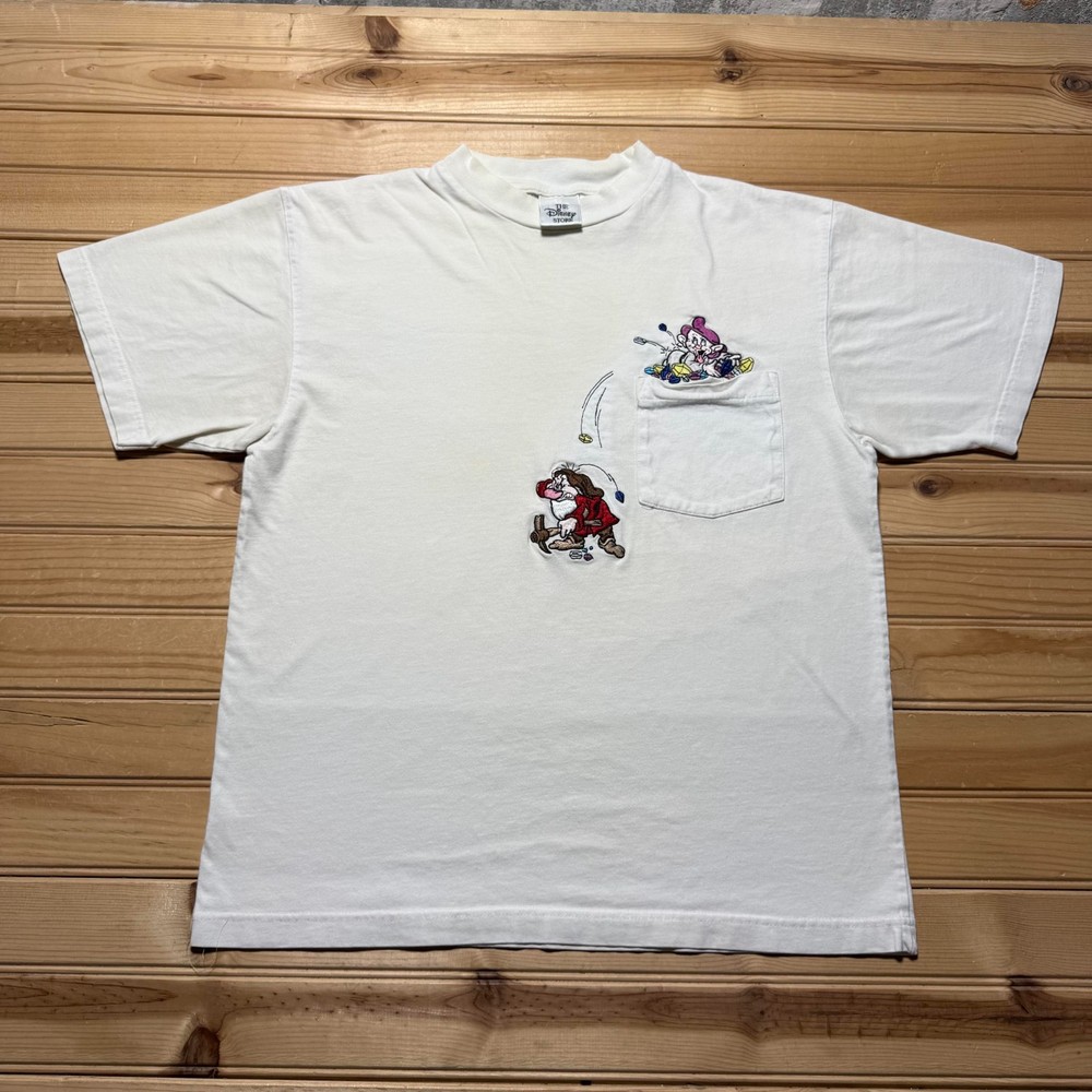 Vintage 90s Disney Seven Dwarfs Grumpy Dopey Embroidered Pocket T-Shirt Medium