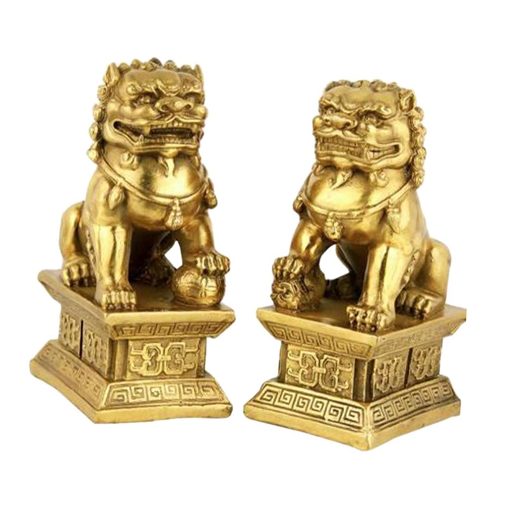 2Pcs Fu Dog  Lions Figurines Feng Shui Ornament for Housewarming Gift
