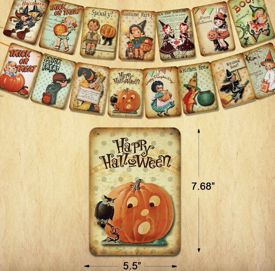 Halloween Holiday Decorations Vintage Style Pumpkin Trick or Treat Banner Retro