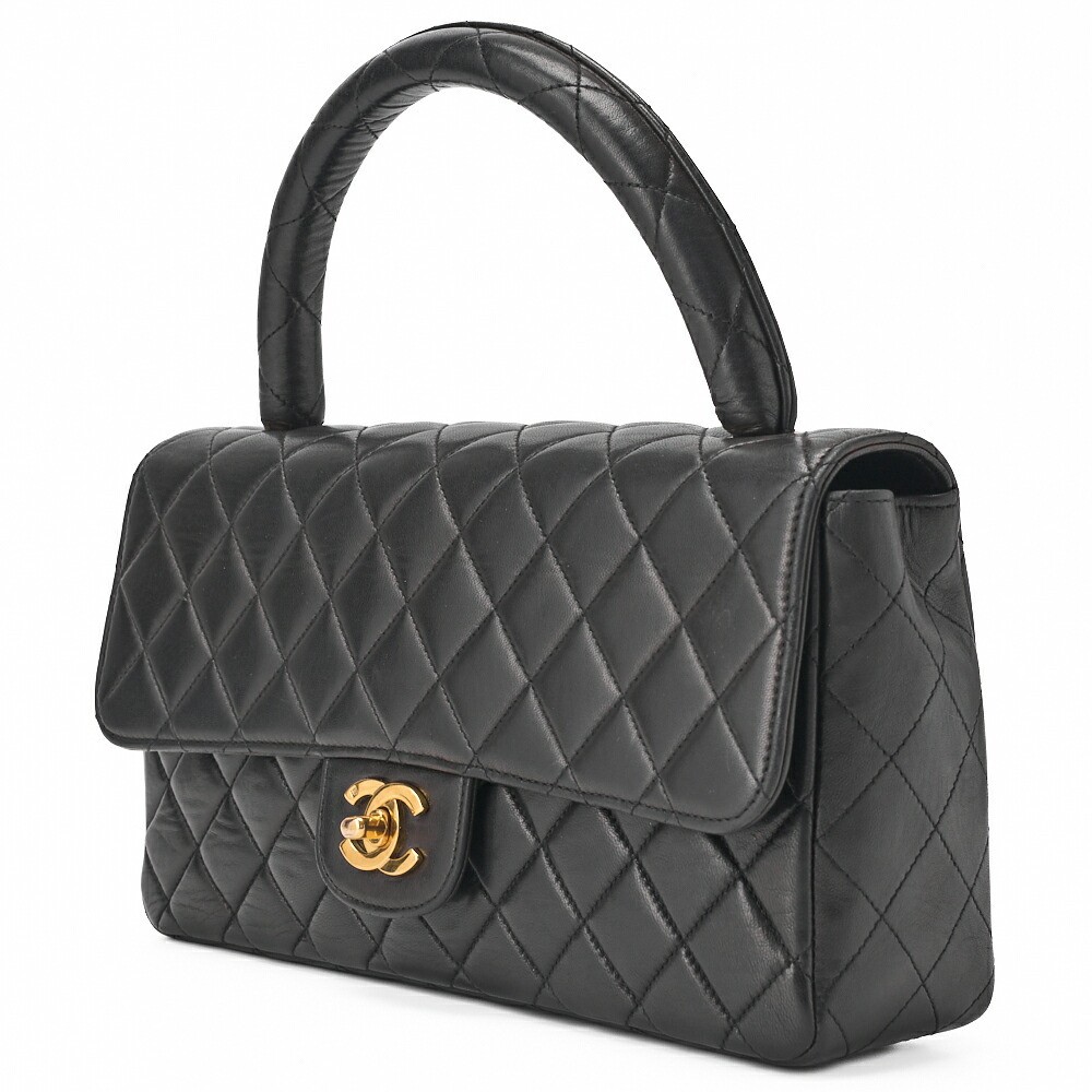CHANEL HandBag Matelasse Coco Handle Parent Child Lambskin Black Bag Medium 9566