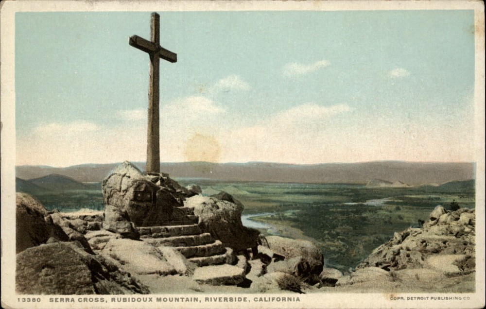 Serra Cross Rubidoux Mountain Riverside California ~ Phostint ~ 1920s postcard