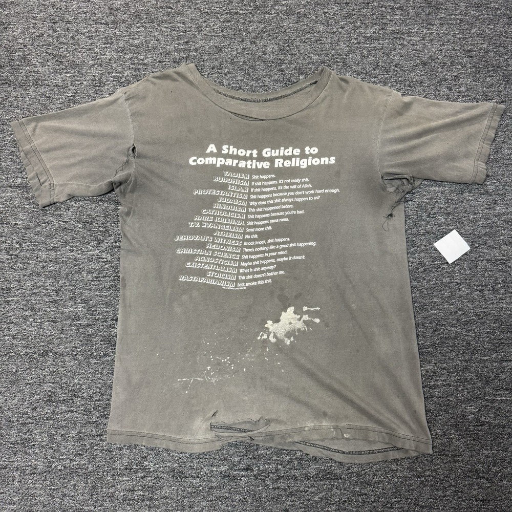 Vintage Faded Thrashed Gradient Sun Faded Religion Funny Joke T-shirt Mens - L