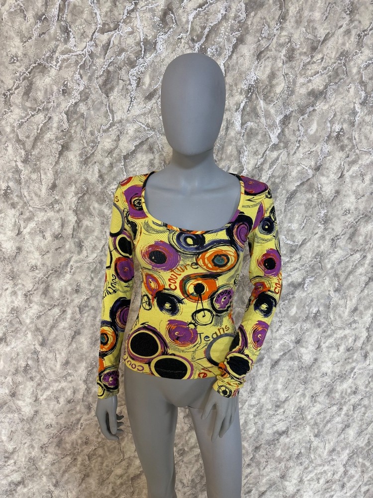 Y2K Versace Jeans Couture Top XS Vintage 90s/00s Graphic Print Made in Italy