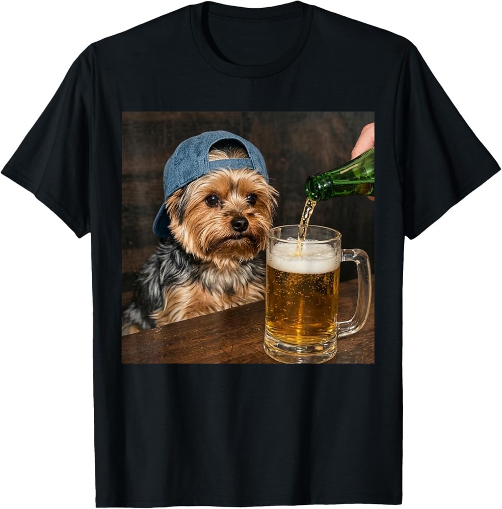 Yorkie Drinking Beer Funny Dog Meme T-Shirt