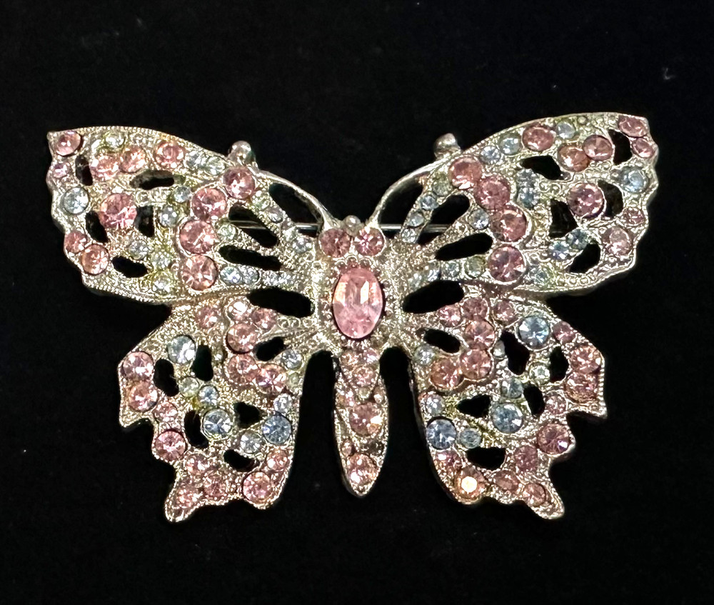 Designer 1928 Vtg Pink & Blue Butterfly Silver Tone Brooch Jewelry Lot I