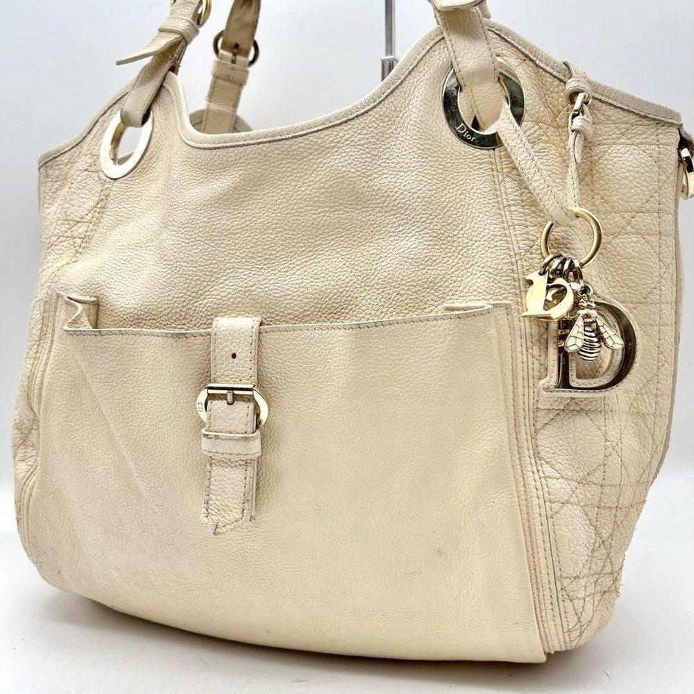 Christian Dior Vintage Bee Charm Leather Tote Shoulder Luxury Bag