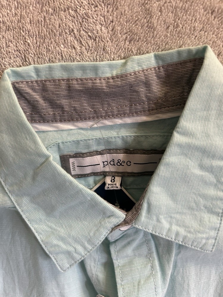 New PD&C Boys Button-Down Seersucker Shirt - Size 8 - Color Seafoam