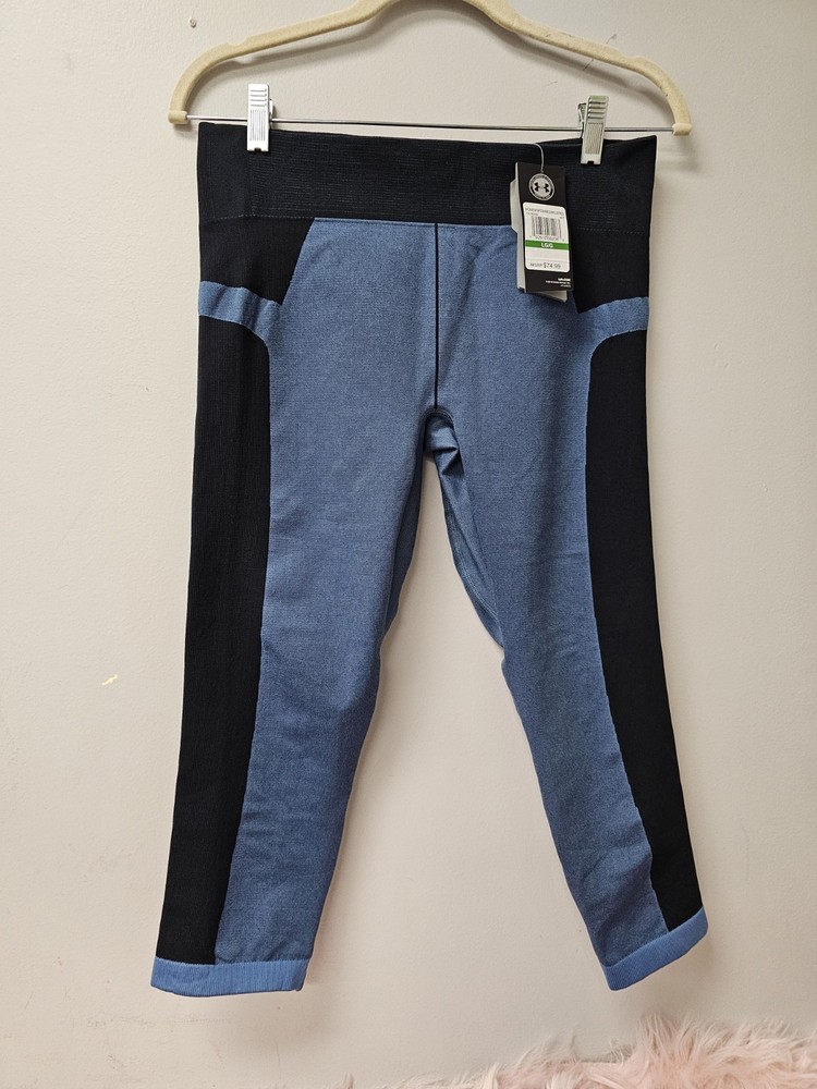 Under Armour Leggings Womens Blue Black Gym Activewear Compression SZ Large NWT