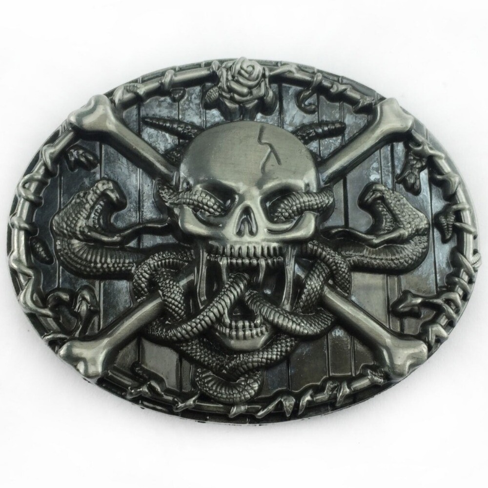 Western Belt Buckle for Men & Women Cowboy Rodeo Vintage Style Skull Snakes Kill