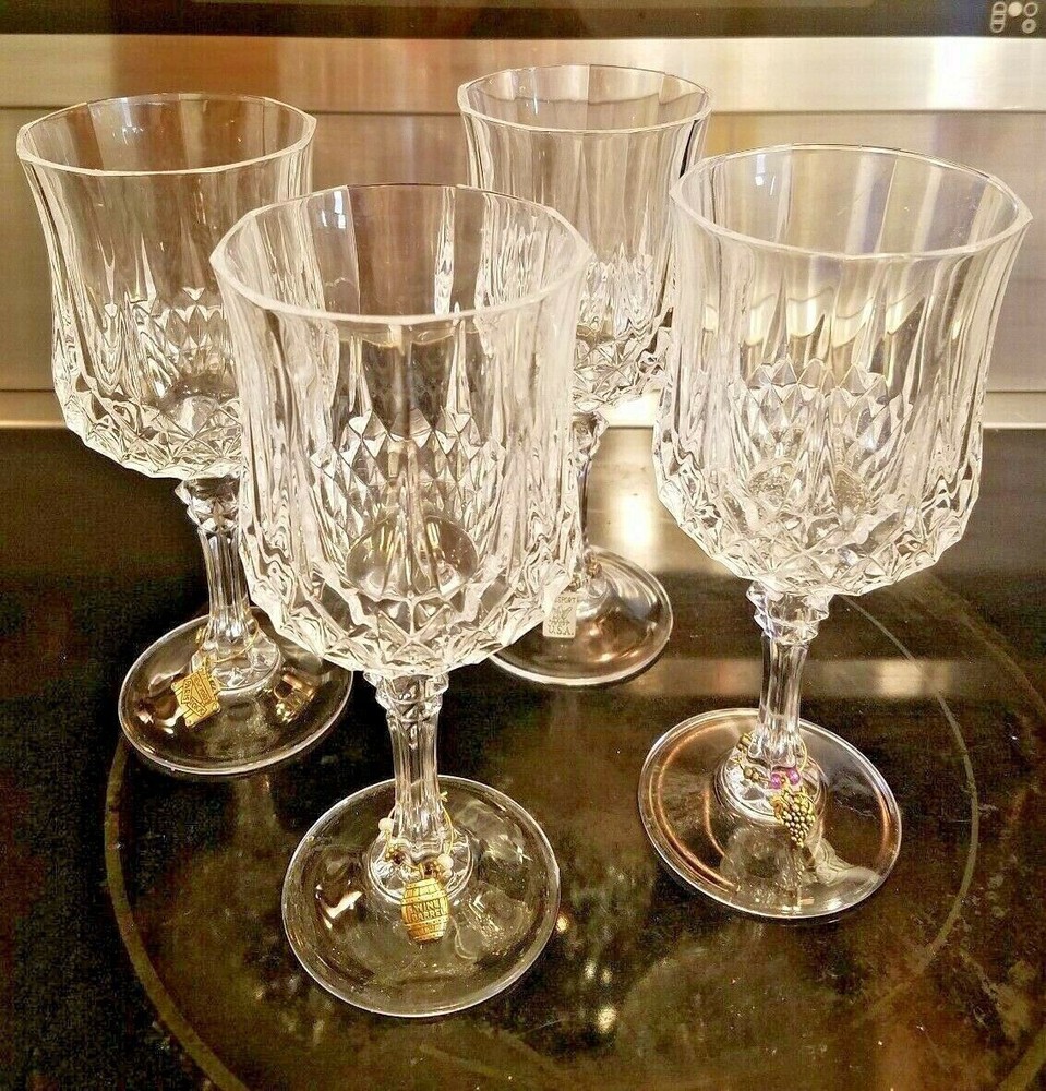 (4) Crystal d'Arques Durrand LongChamp Crystal Wine Glasses 7.25