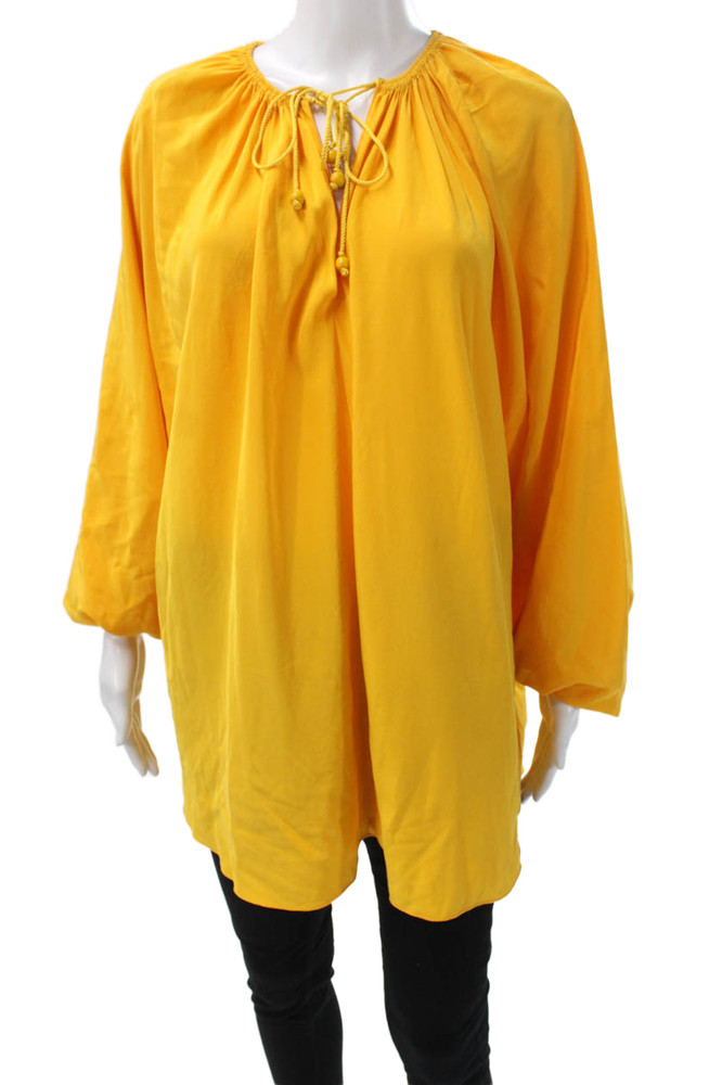 Elizabeth & James Women Silk Yellow Long Sleeve Blouse Size MFree Shipping in US $100+ Orders | $6.95 Orders Below