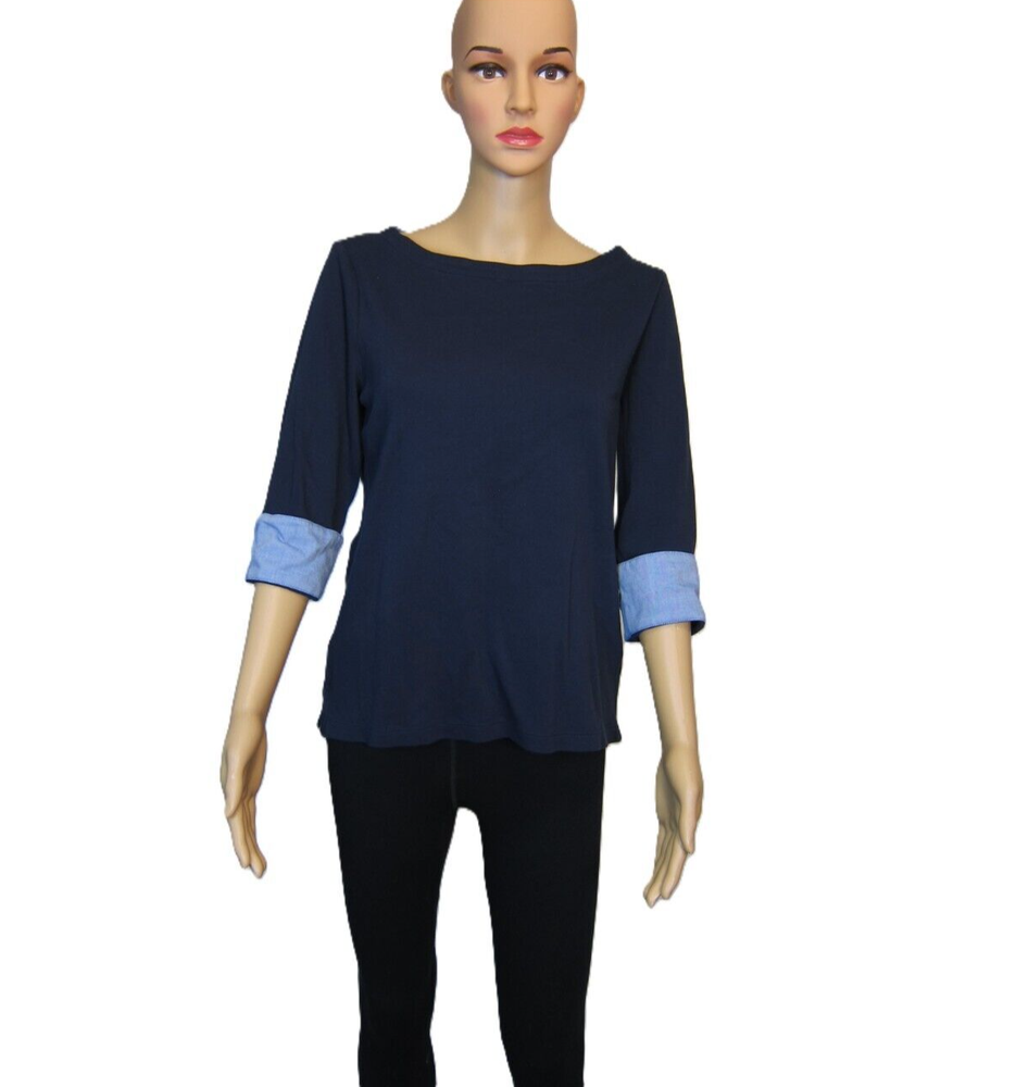 Nautica Women's 3/4 Sleeve Boat Neck Pull Over Jersey Top Medium Navy Blue