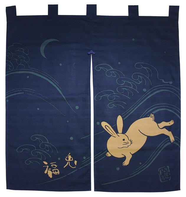 Lucky Rabbit Noren Japanese Door Curtain Lucky Cat Tapestry Made in Japan