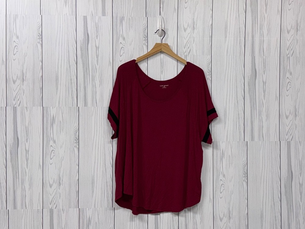 Lane Bryant top womens size 26/28 short sleeve blouse solid red pullover basic