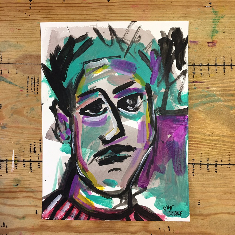 Matt Scalf 9x12 Face Abstract Portrait Collectible Signed Art ORIGINAL PAINTING
