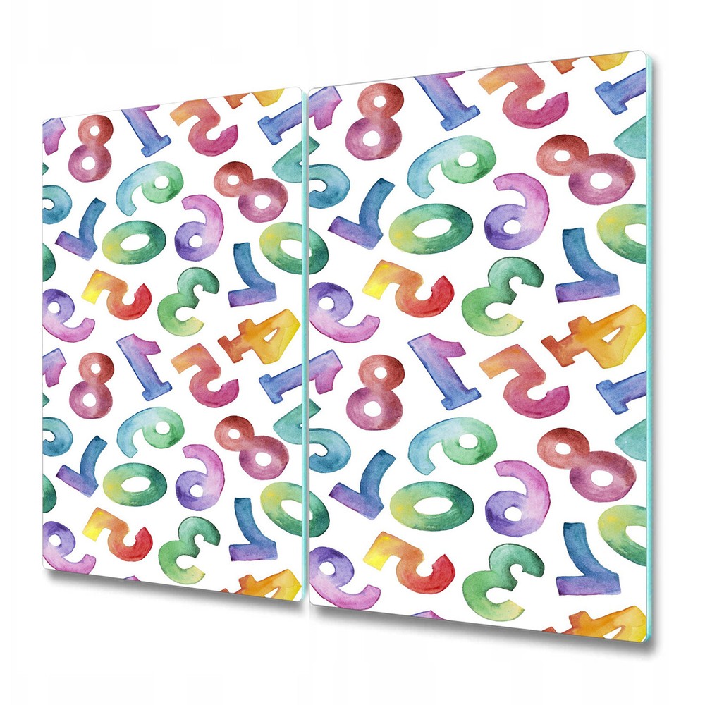 Glass Kitchen Chopping Cutting Board Colourful numbers Watercolour 2x30x52
