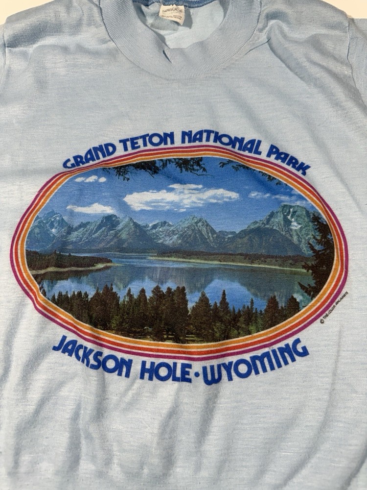 Vintage 70s Grand Teton National Park T Shirt Jackson Hole Wyoming Nature Sz XS