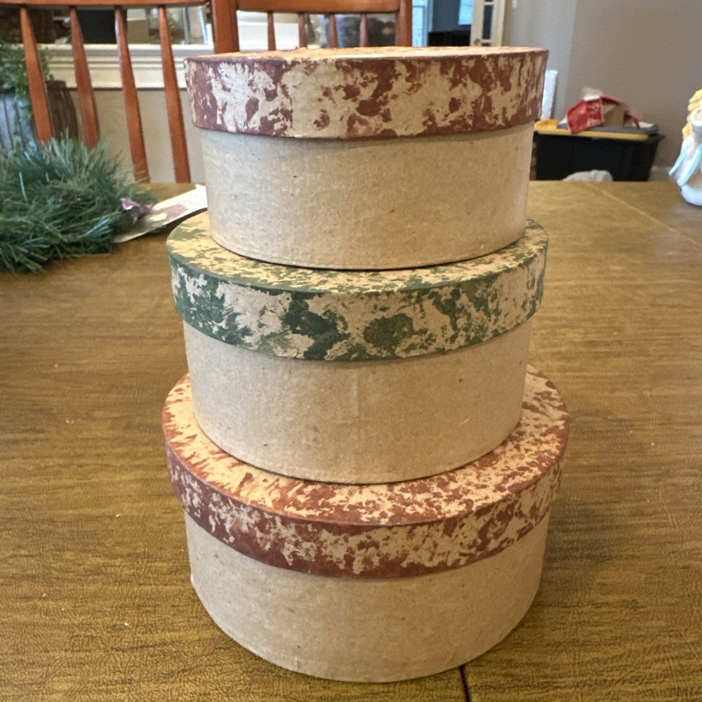 Vintage Farmhouse Nesting Stacking Christmas Boxes Set of 3 Tree/snowman/Santa