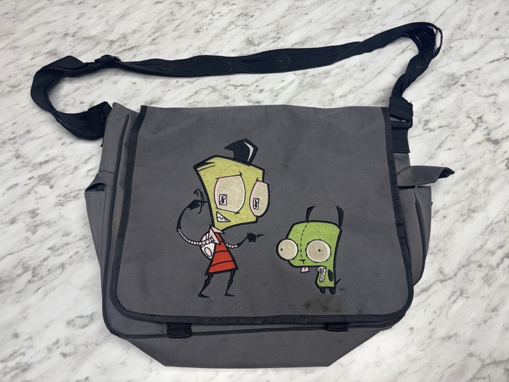 Vintage Invader Zim Messenger Bag 2003 Nickelodeon Nick Gir Piggy Grey Viacom