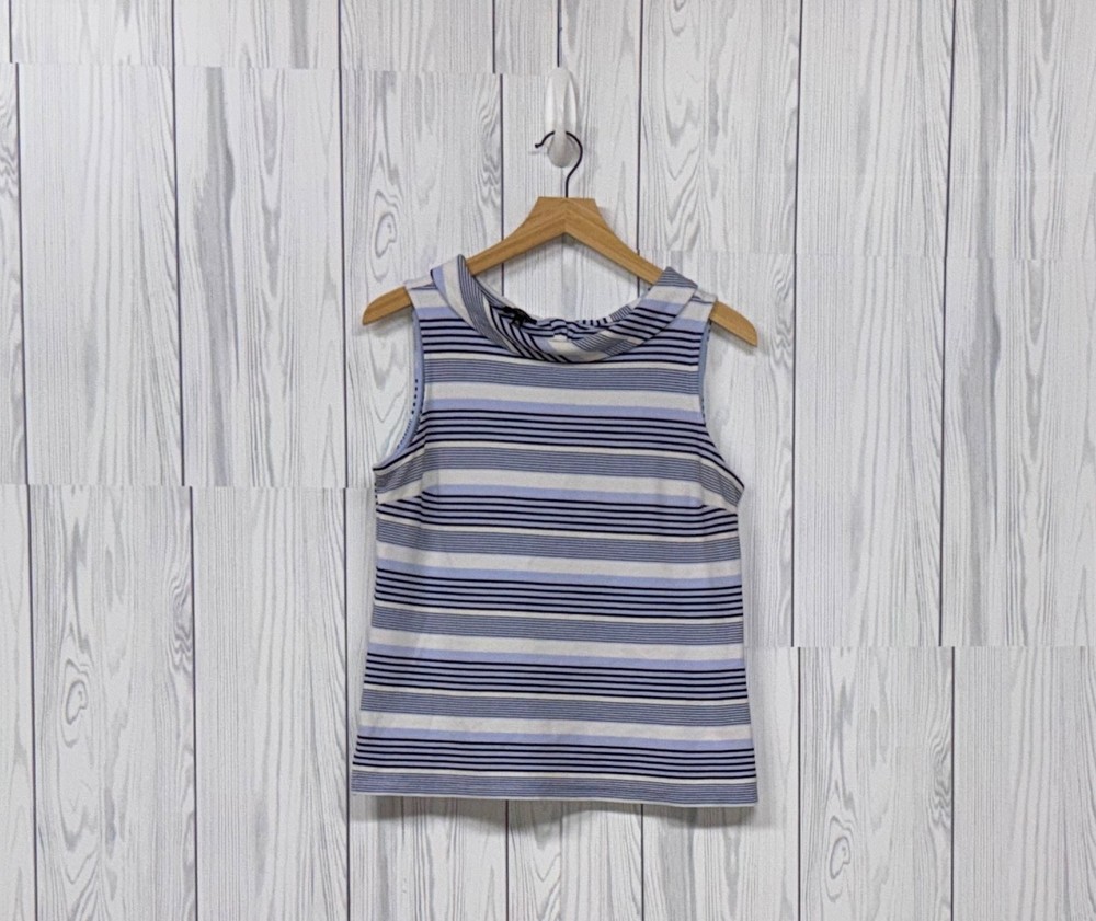 Talbots sleeveless top womens size medium petite white striped blouse stretch