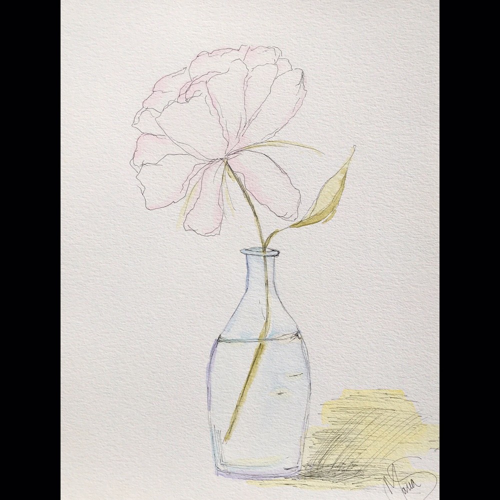 Maria Scalf Floral Flower Peony ORIGINAL PAINTING Watercolor 9x12 Nature Bloom