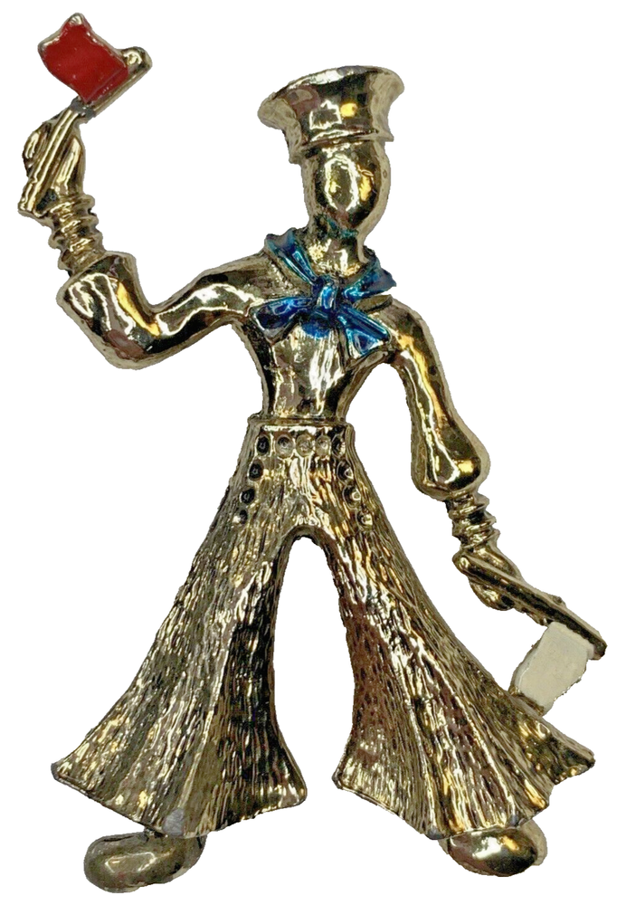 WWII Figural Sailor Navy USA Patriotic Flags Sweetheart Brooch Pin Enamel 2.25''