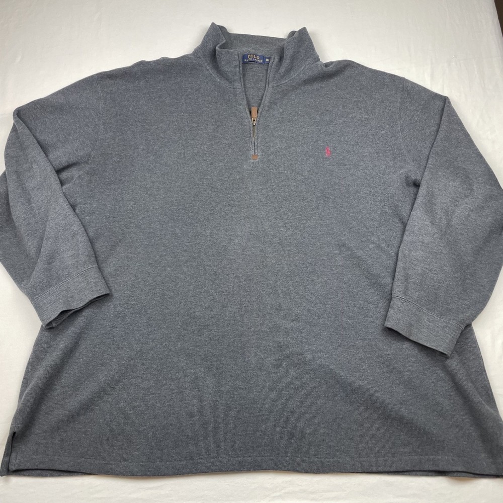 Polo Ralph Lauren Sweater Pony Logo Mens 3XLT Quarter Zip Pullover Grey