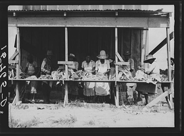 Photo:Stringing tobacco. Florence County, South Carolina
