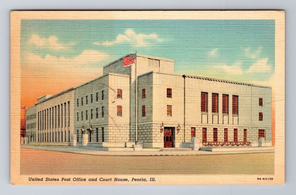 Peoria IL-Illinois, United States Post Office, Court House, Vintage Postcard