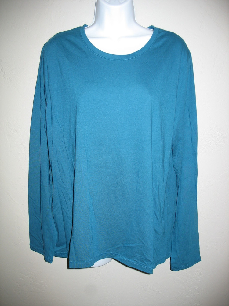 Time and Tru Long Sleeve Tee Shirt Sz XXL 20 Teal Blue Crew Neck Womens Lightwei