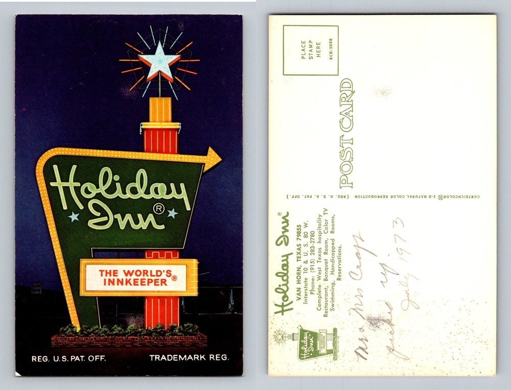 Van Horn, TX-Texas, Holiday Inn Neon Sign Night View Vintage Postcard