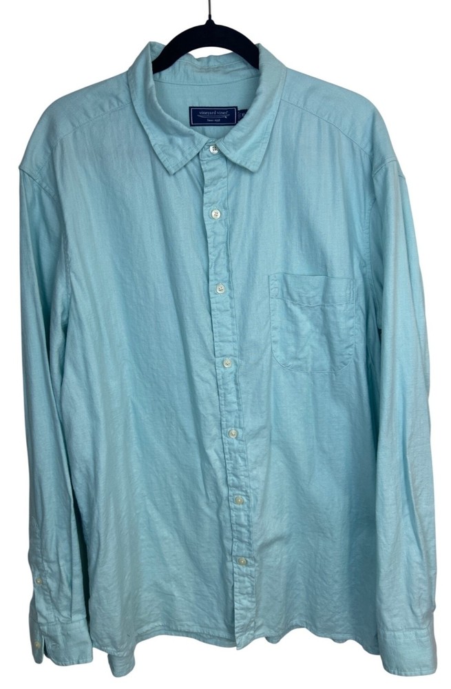 Vineyard Vines Men's XL Light Blue/Green Button-Up Shirt Pocket Casual Coastal