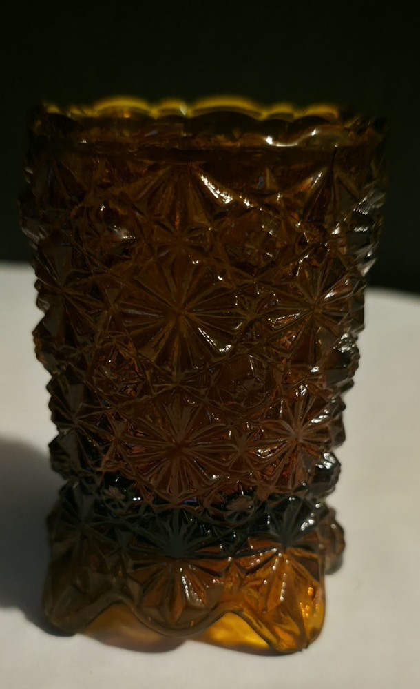 Vintage Amber Glass Footed Votive Candle/Totthpick Holder-Daisy Button Style
