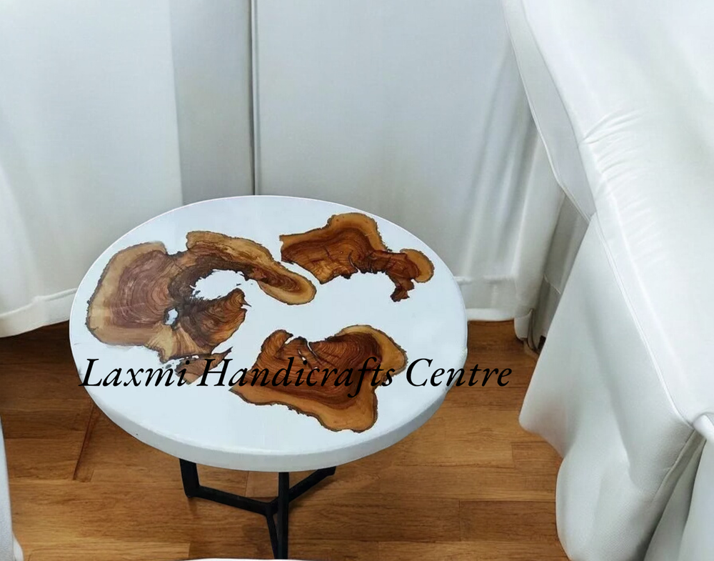 Acacia Wood Sofa Table with White Epoxy Resin Art Design for Living Room or Office-image